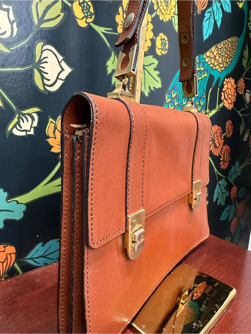 Vintage Bally Made in France Cognac Leather Shoulder Bag Éclair Zipper